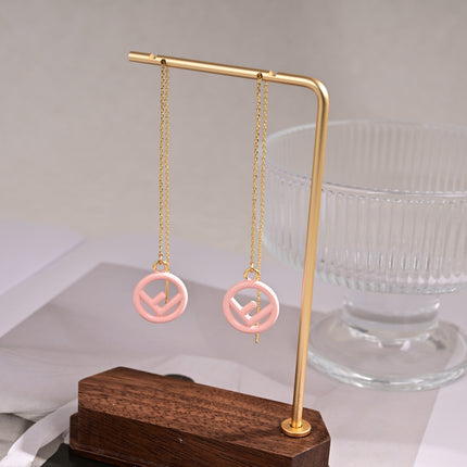 FENDI 26S FF LOGO THREADER EARRINGS IN PINK RESIN AND GOLD TONE METAL 634941
