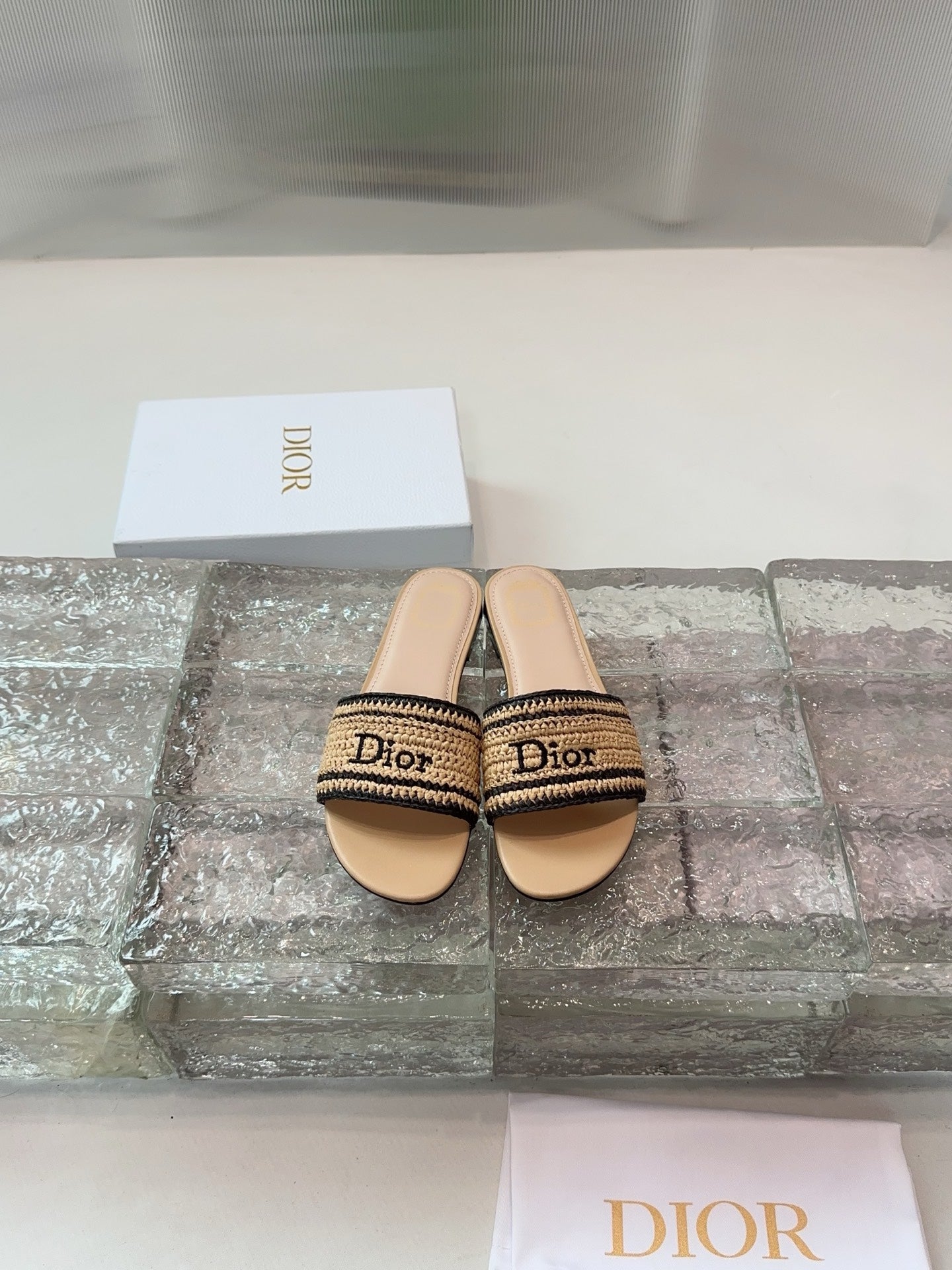 DIOR 26S WOVEN-STRAP SANDALS IN BEIGE CALFSKIN