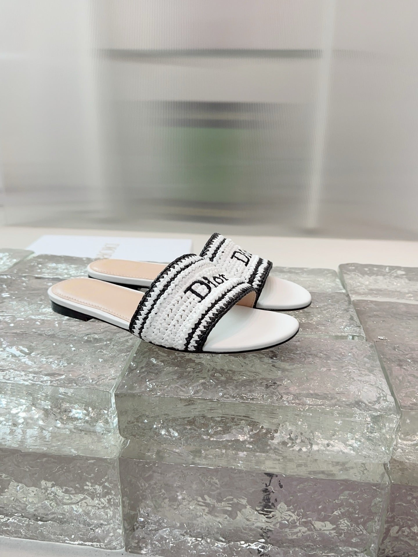 DIOR 26S WOVEN-STRAP SANDALS IN WHITE CALFSKIN