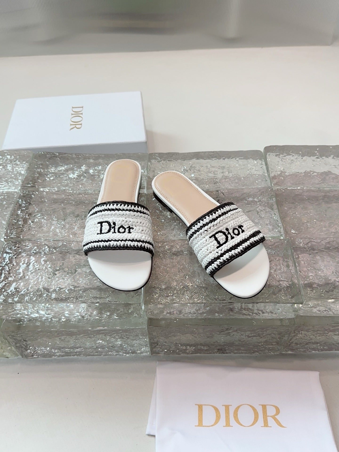 DIOR 26S WOVEN-STRAP SANDALS IN WHITE CALFSKIN