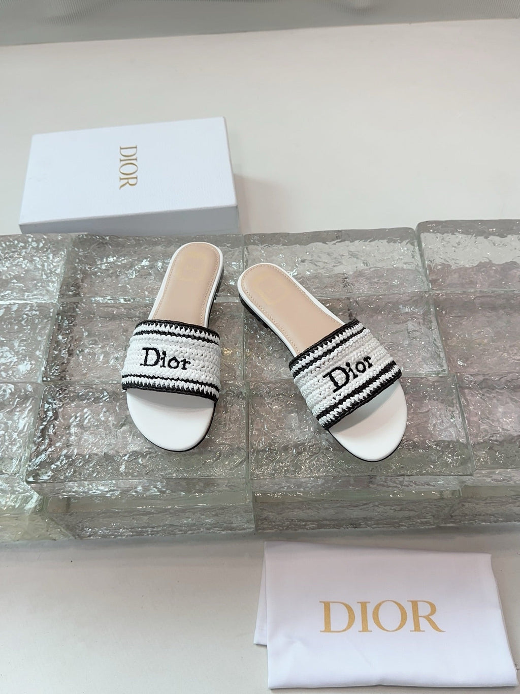 DIOR 26S WOVEN-STRAP SANDALS IN WHITE CALFSKIN
