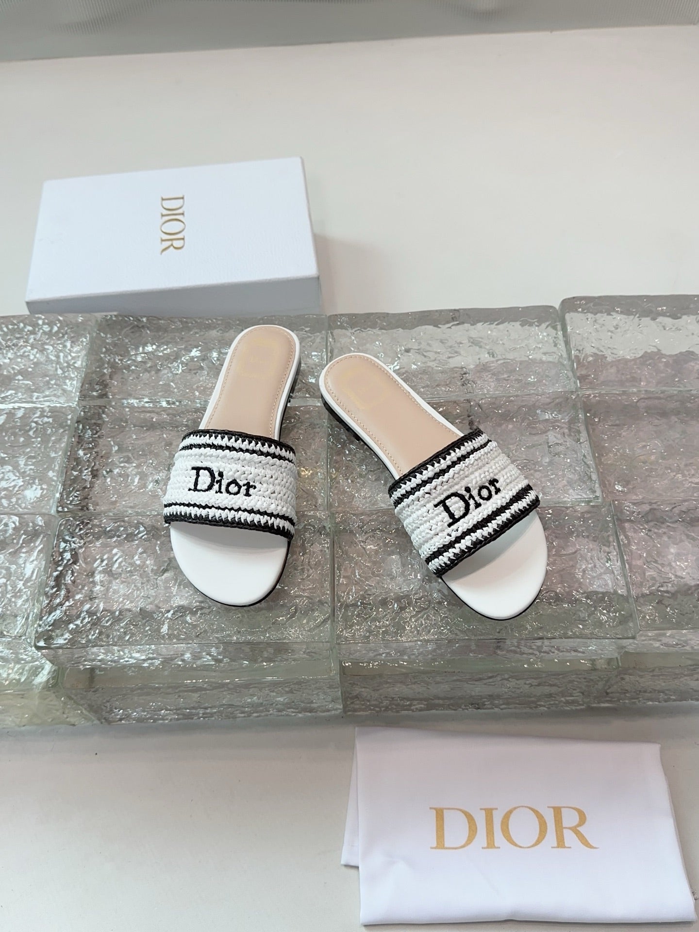 DIOR 26S WOVEN-STRAP SANDALS IN WHITE CALFSKIN