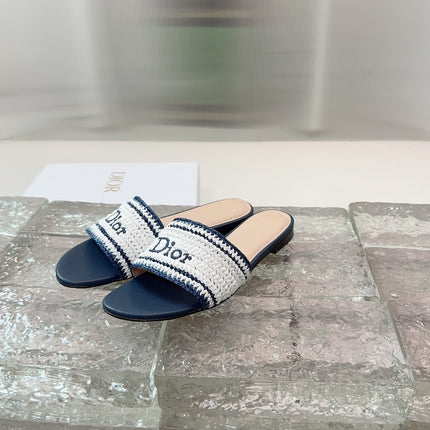 DIOR 26S WOVEN-STRAP SANDALS IN WHITE AND NAVY BLUE CALFSKIN
