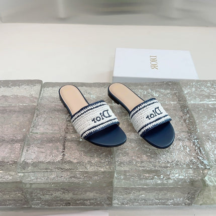 DIOR 26S WOVEN-STRAP SANDALS IN WHITE AND NAVY BLUE CALFSKIN