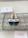 DIOR 26S WOVEN-STRAP SANDALS IN WHITE AND NAVY BLUE CALFSKIN
