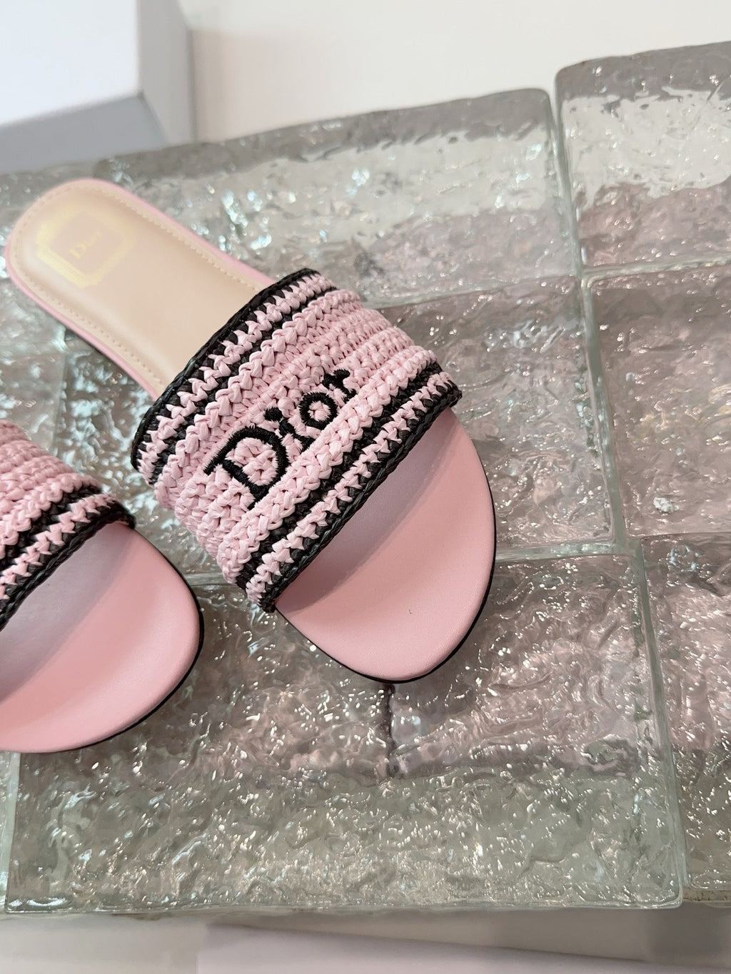 DIOR 26S WOVEN-STRAP SANDALS IN LIGHT PINK CALFSKIN