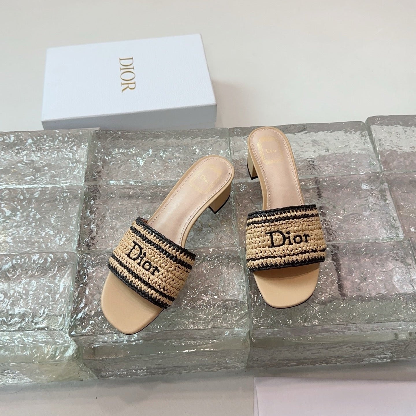 DIOR 26S WOVEN-STRAP HIGH-HEEL SANDALS IN BEIGE CALFSKIN