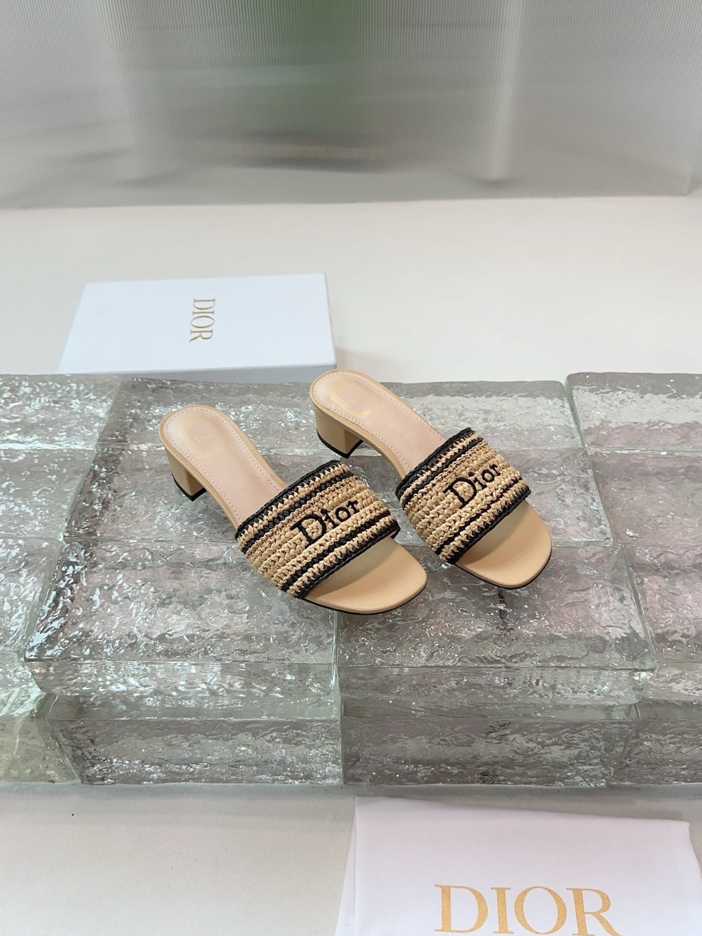 DIOR 26S WOVEN-STRAP HIGH-HEEL SANDALS IN BEIGE CALFSKIN