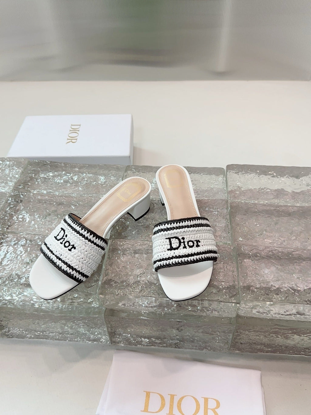 DIOR 26S WOVEN-STRAP HIGH-HEEL SANDALS IN WHITE CALFSKIN