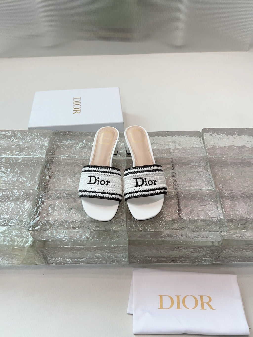 DIOR 26S WOVEN-STRAP HIGH-HEEL SANDALS IN WHITE CALFSKIN