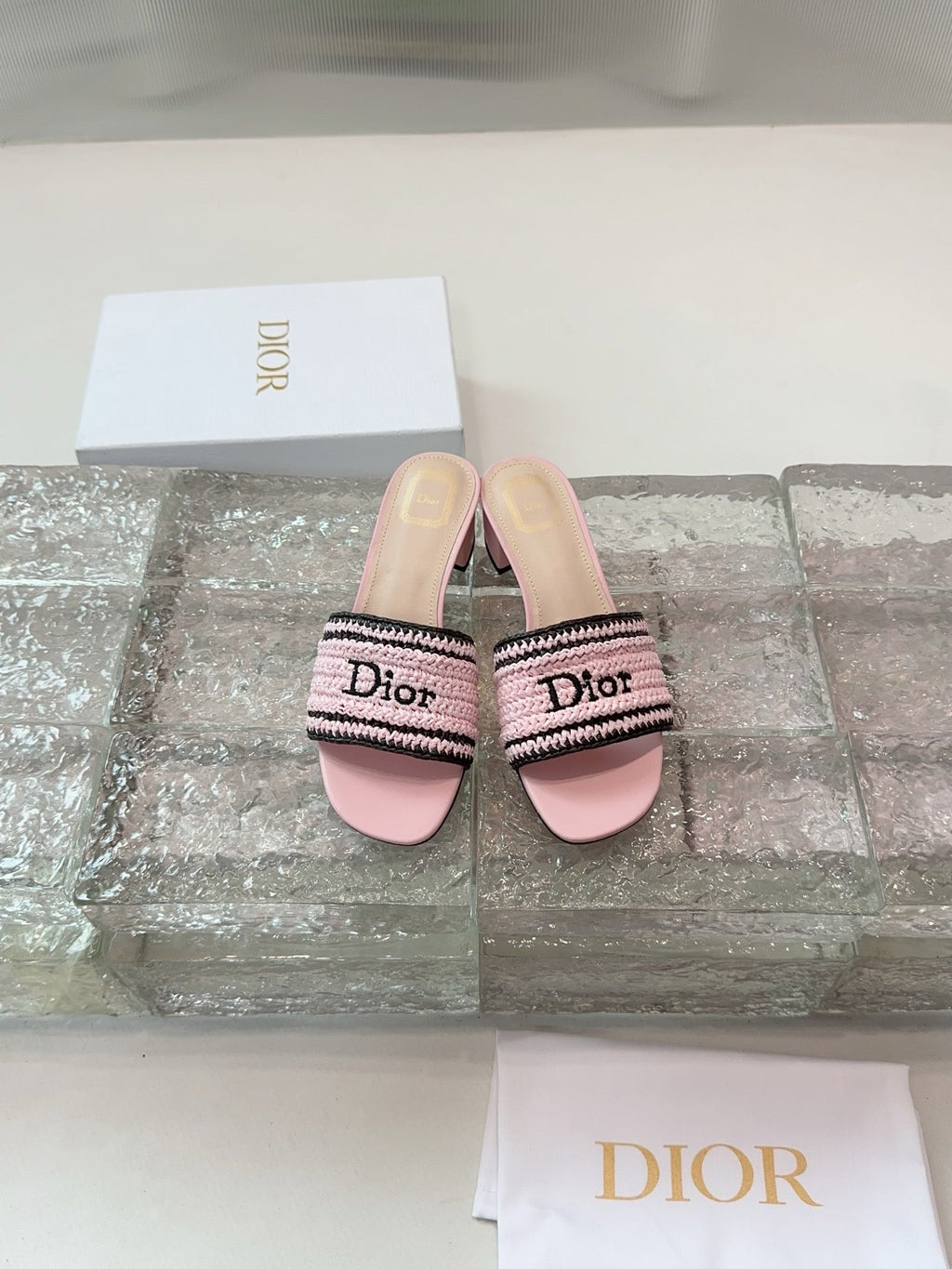 DIOR 26S WOVEN-STRAP HIGH-HEEL SANDALS IN LIGHT PINK CALFSKIN