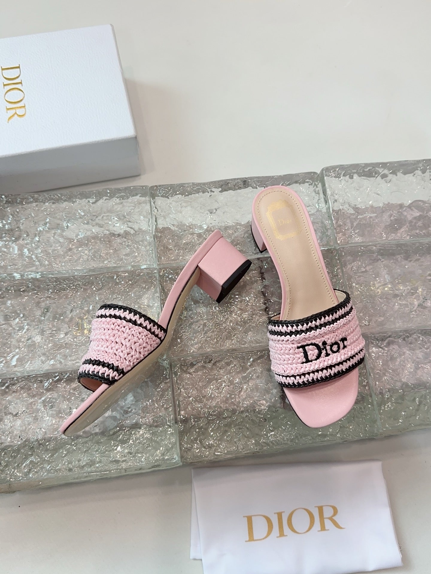 DIOR 26S WOVEN-STRAP HIGH-HEEL SANDALS IN LIGHT PINK CALFSKIN