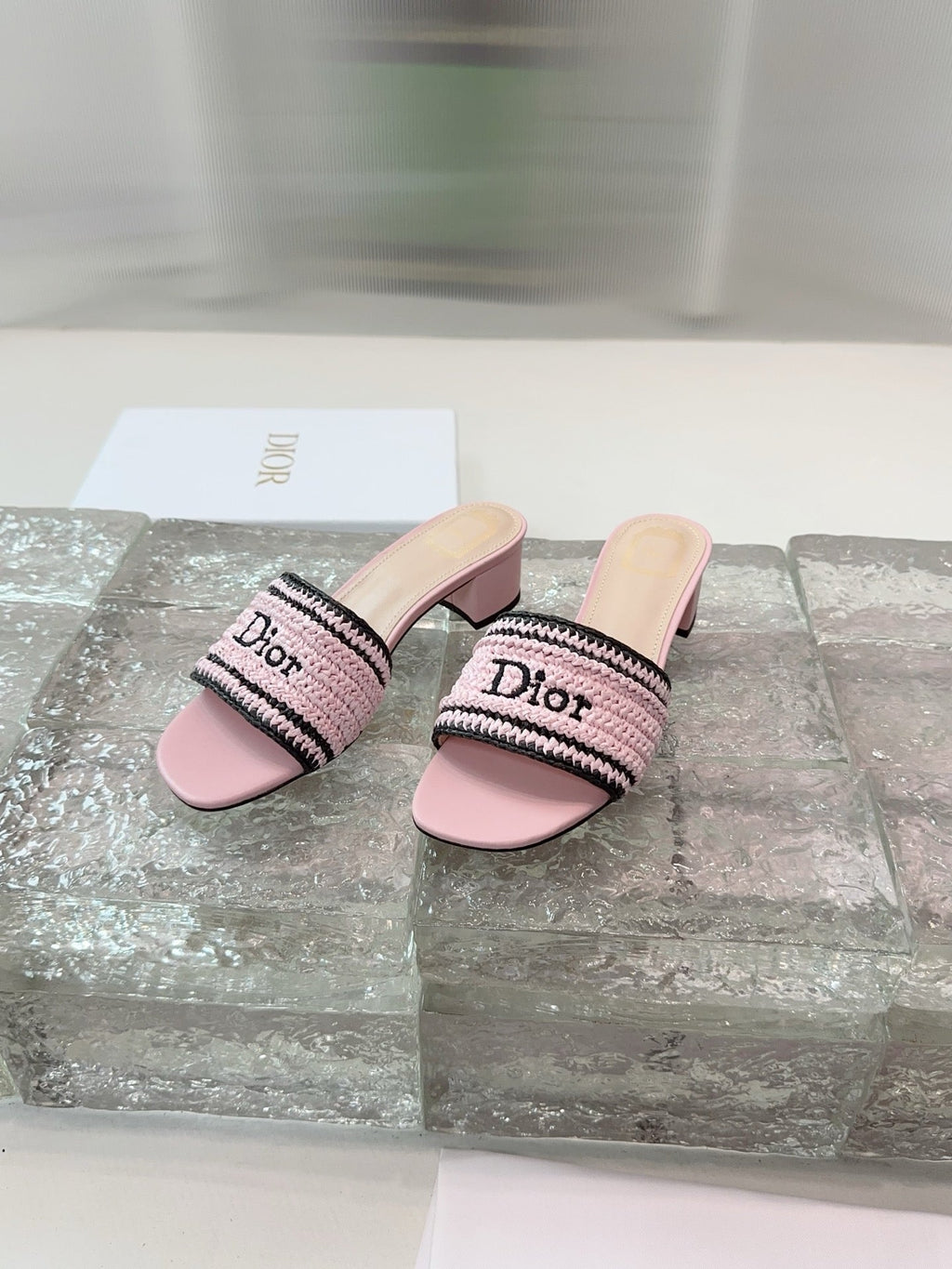 DIOR 26S WOVEN-STRAP HIGH-HEEL SANDALS IN LIGHT PINK CALFSKIN