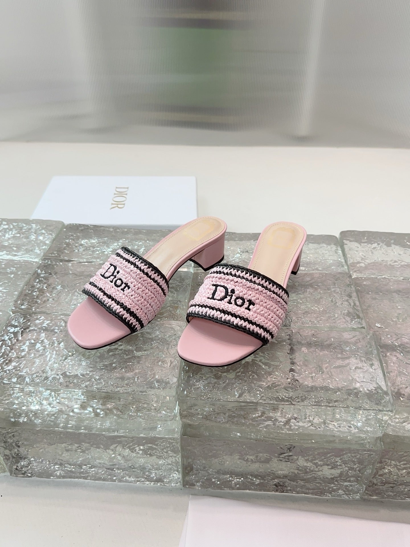 DIOR 26S WOVEN-STRAP HIGH-HEEL SANDALS IN LIGHT PINK CALFSKIN