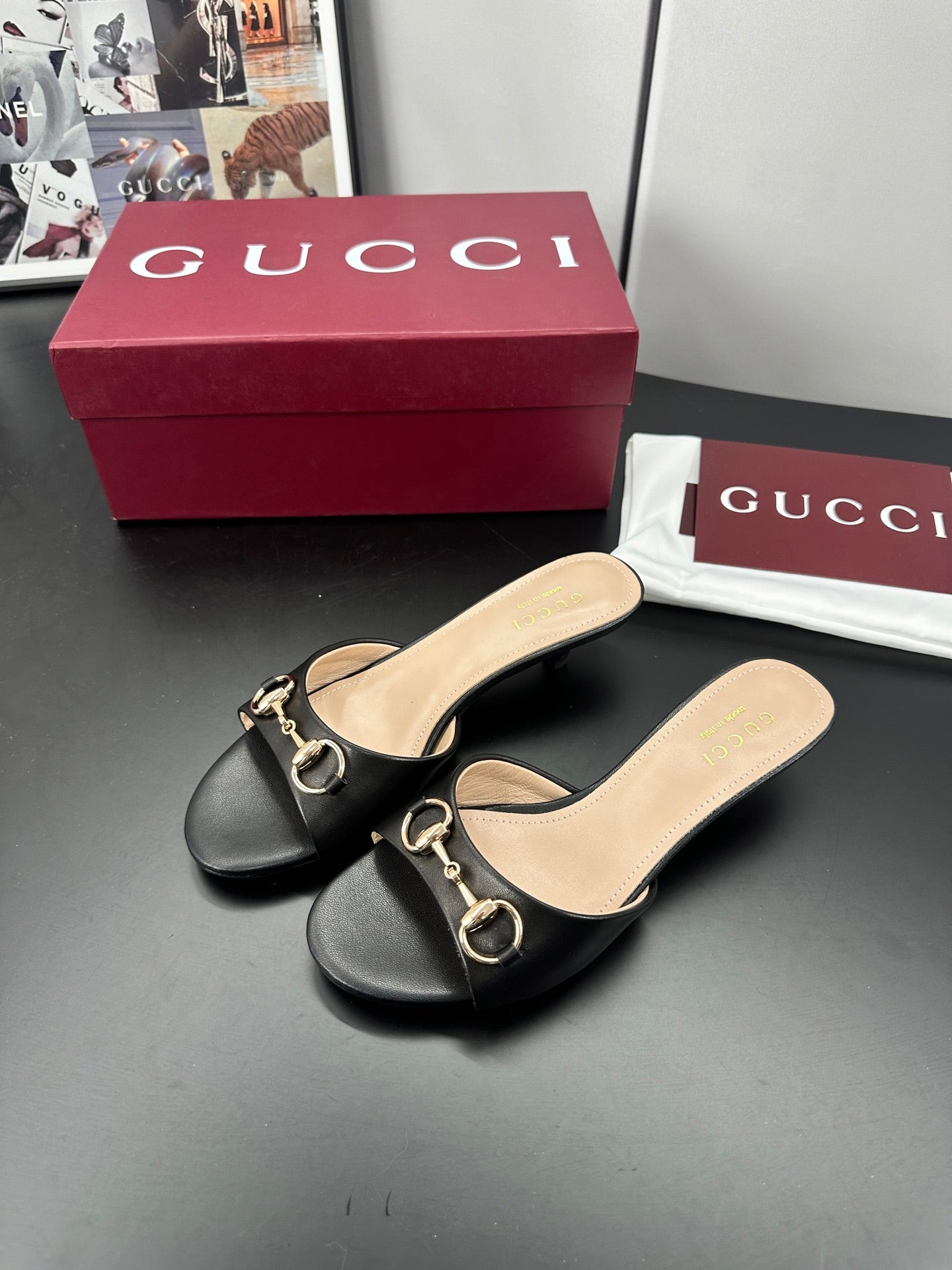 GUCCI 26S HIGH-HEELED SANDALS 50 MM IN BLACK CALFSKIN