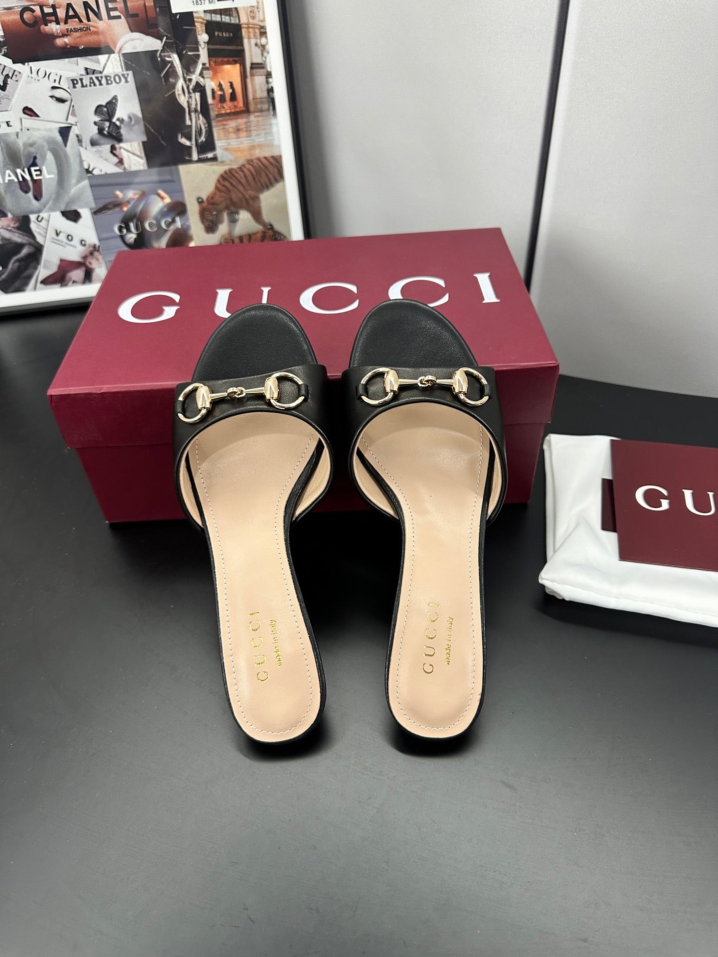 GUCCI 26S HIGH-HEELED SANDALS 50 MM IN BLACK CALFSKIN