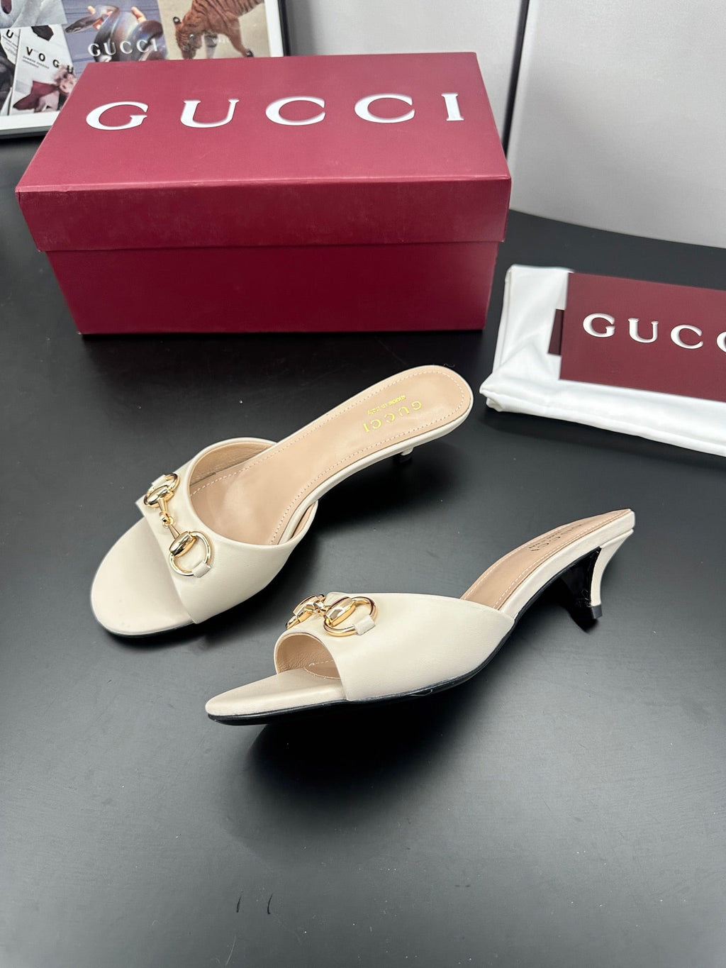GUCCI 26S HIGH-HEELED SANDALS 50 MM IN CREAM WHITE CALFSKIN