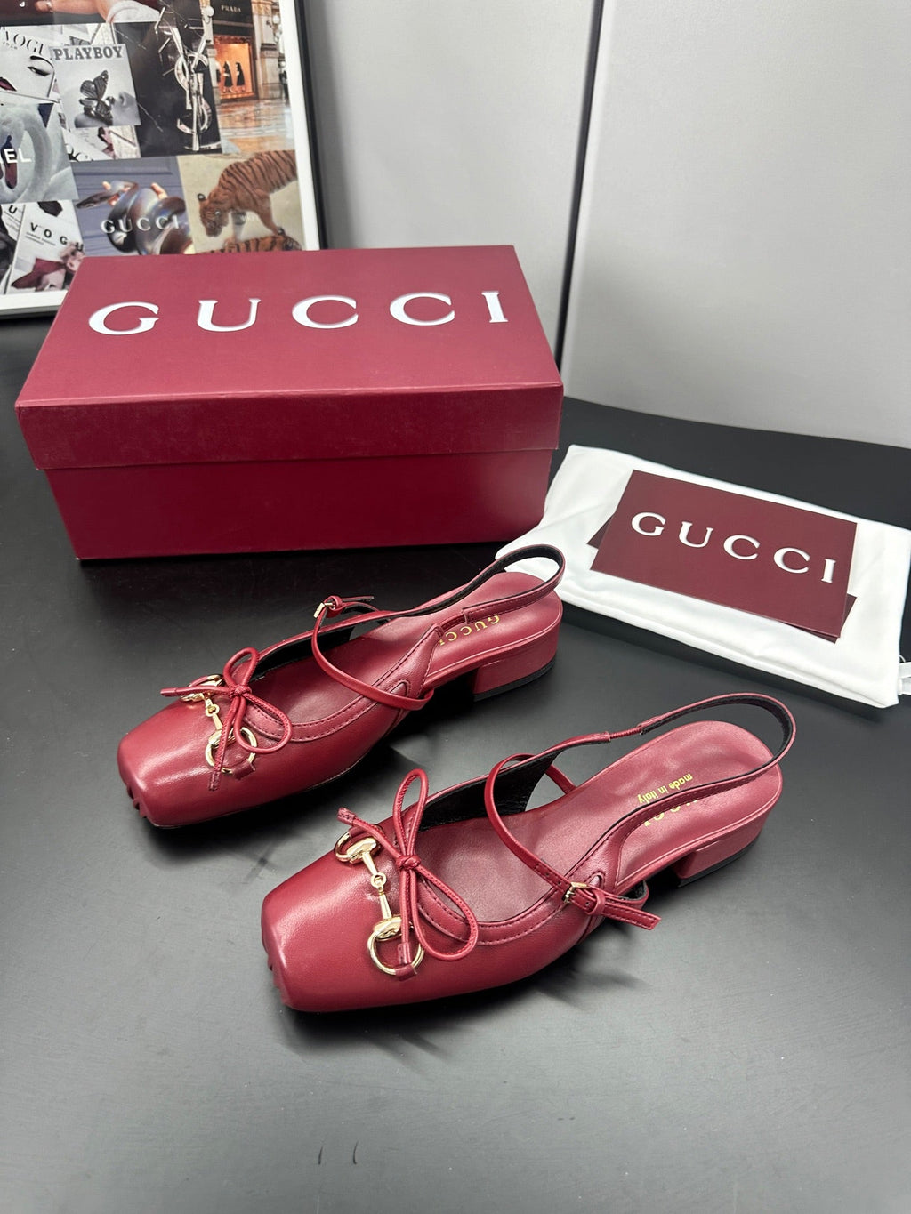 GUCCI 26S SLINGBACK 25 MM IN RED CALFSKIN