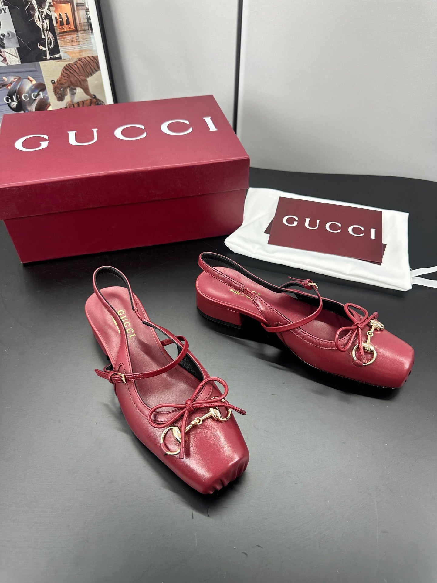 GUCCI 26S SLINGBACK 25 MM IN RED CALFSKIN