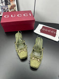 GUCCI 26S SLINGBACK 25 MM IN MOSS GREEN CANVAS