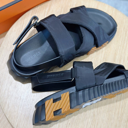 HM ELECTRIC SANDAL BLACK FABRIC AND CALFSKIN
