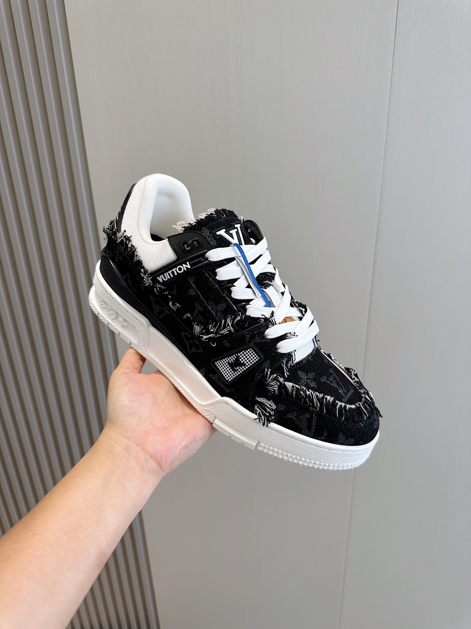 LV TRAINER SNEAKER BLACK MONOGRAM DENIM