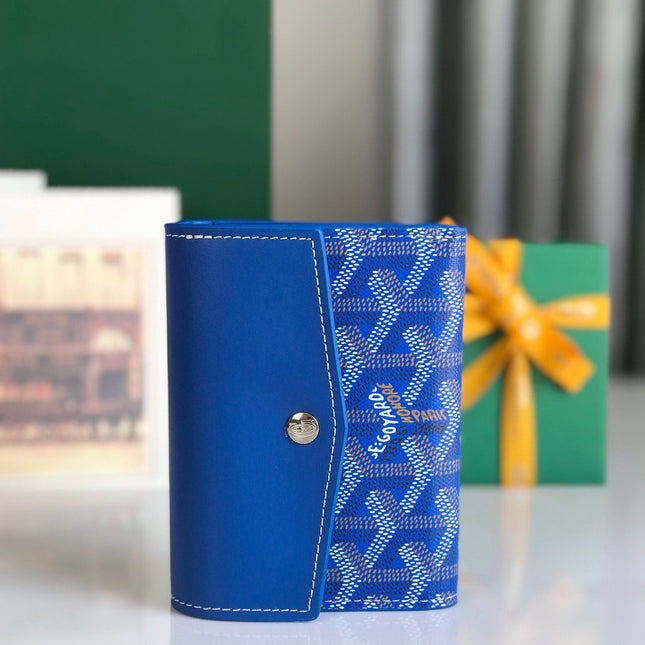 SAINT-GABRIEL WALLET 12 IN SAPPHIRE BLUE CALFSKIN AND GOYARDINE CANVAS