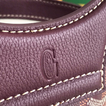 GOYA 26S BELUGA MINI BAG 23CM IN BURGUNDY BROWN GOYARDINE CANVAS AND CALFSKIN