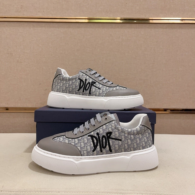 CD HOMME THICK-SOLE SNEAKERS GRAY CALFSKIN