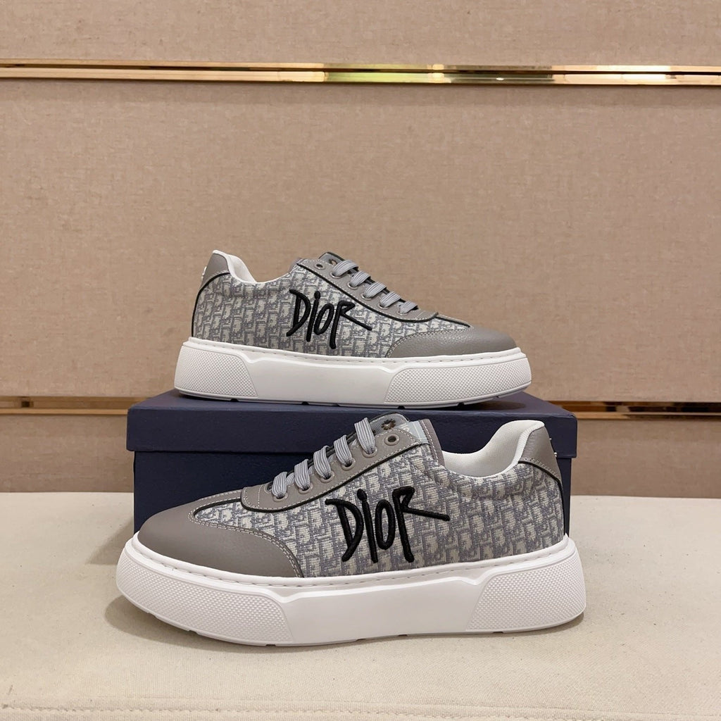 CD HOMME THICK-SOLE SNEAKERS GRAY CALFSKIN