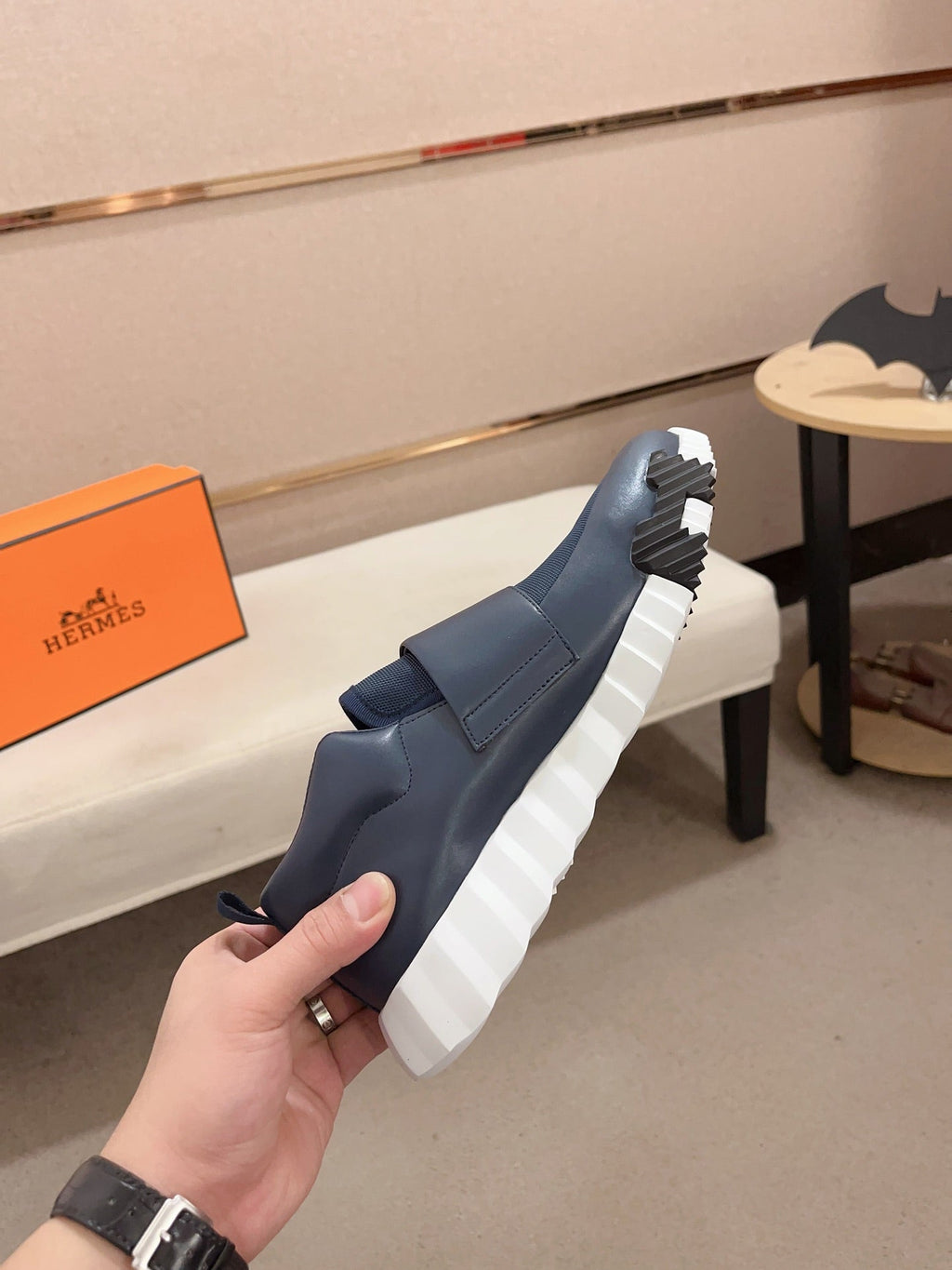 HM H SNEAKER NAVY CANVAS AND CALFSKIN