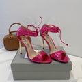 TOM FORD 26S HIGH HEEL SANDALS IN DARK METALLIC PINK SNAKESKIN CALFSKIN