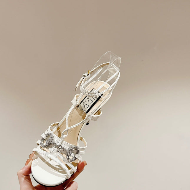GG CRYSTAL HORSEBIT SANDAL WHITE LAMBSKIN