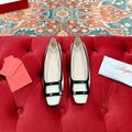 TROMPETTE BALLERINAS IN WHITE SHINY CALFSKIN BLACK SQUARE BUCKLE