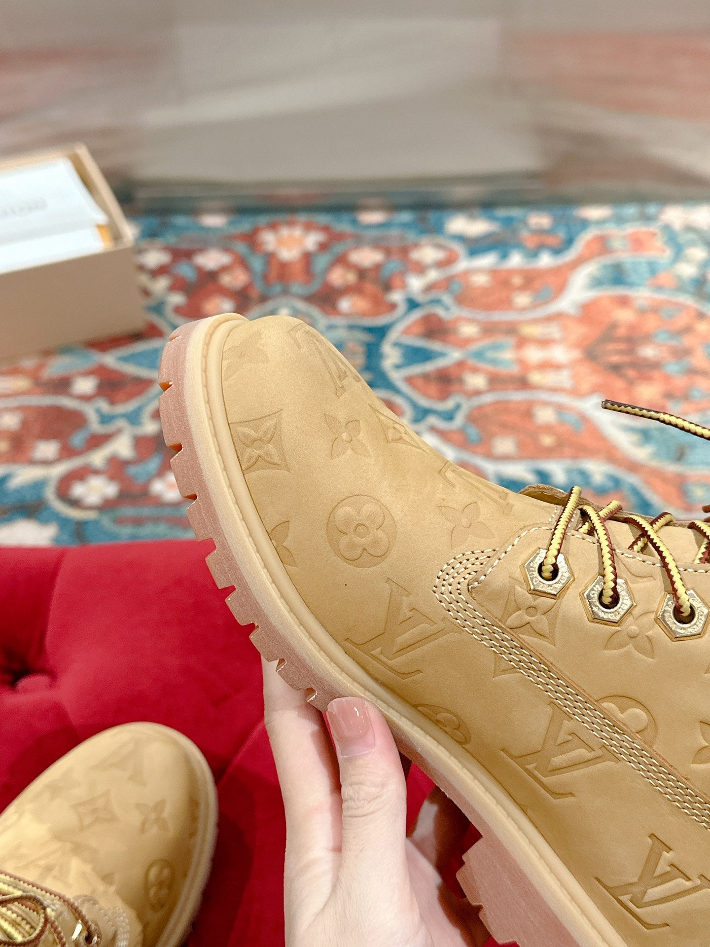LV X TIMBERLAND ANKLE BOOT IN TORTILLA BROWN MONOGRAM SUEDE