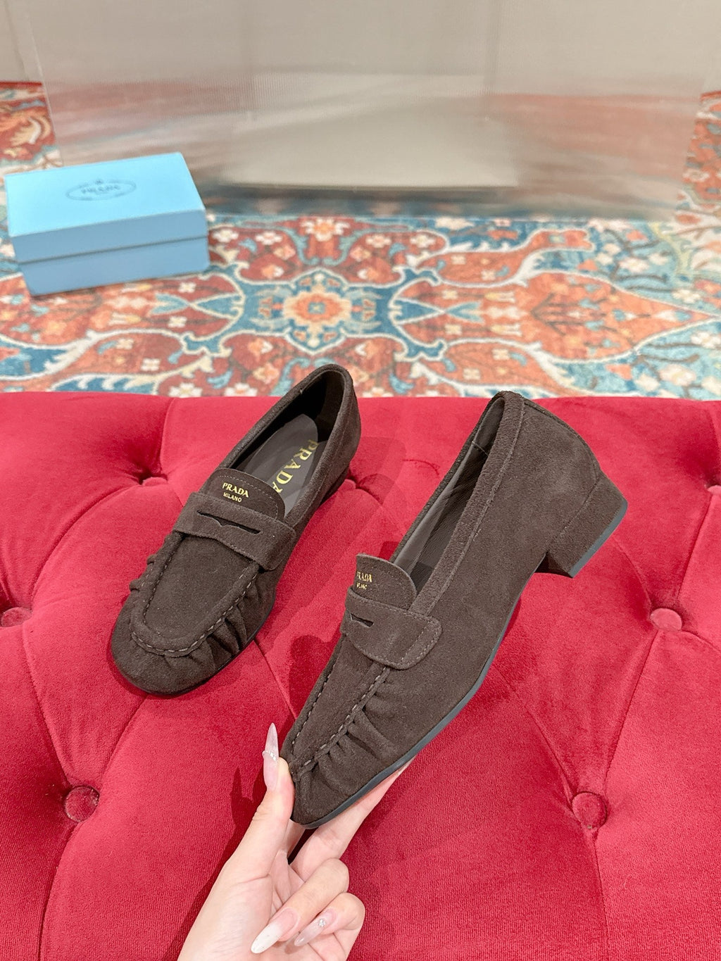 PRADA 26S LOAFERS 25MM IN CHOCOLATE BROWN SUEDE