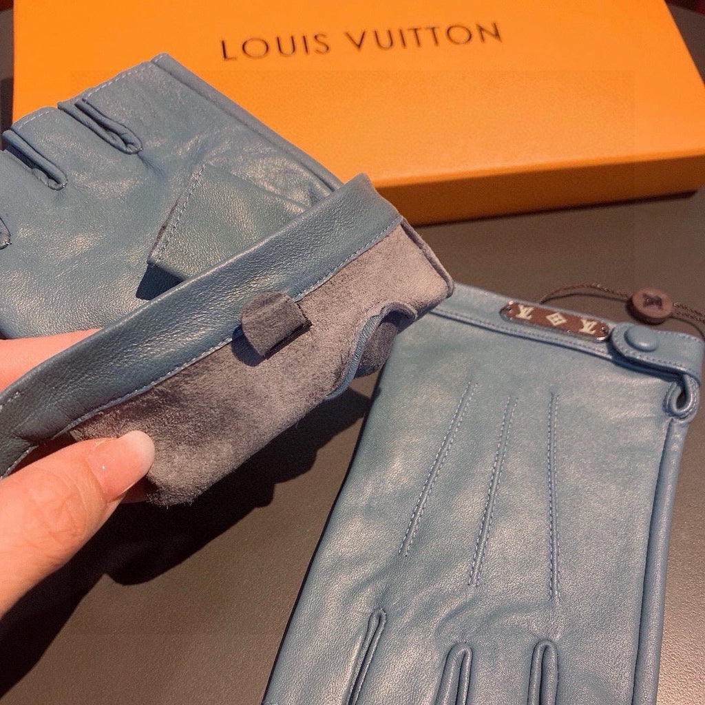 FINGERLESS GLOVES IN BLUE GREEN LAMBSKIN 453647