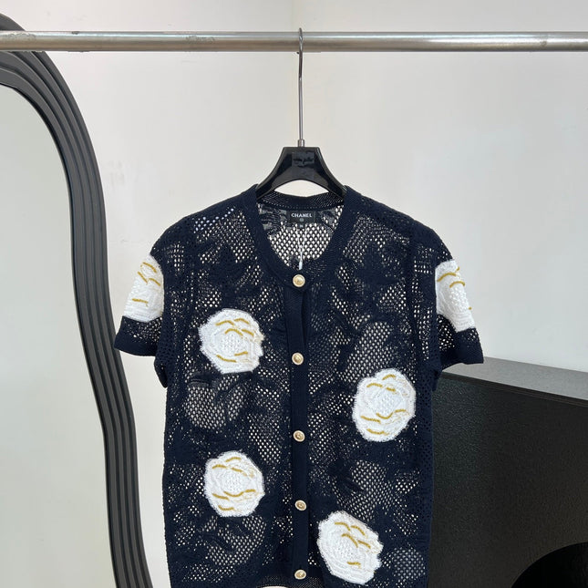 CHANEL 26S BUTTON-UP SHORT-SLEEVE KNIT TOP STYLE 1158