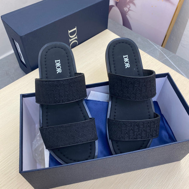 CD DOUBLE STRAP SLIPPER BLACK JACQUARD