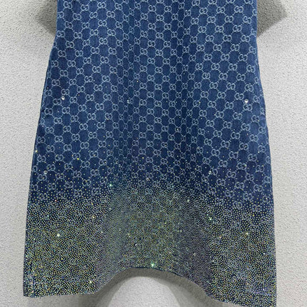 GG Blue Monogram Crystal Embellished Mini Dress