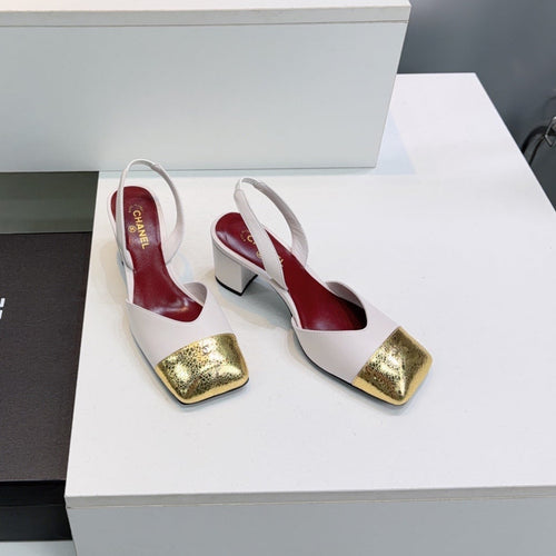 26S SLINGBACK 55 MM IN WHITE LAMBSKIN WITH GOLD CAP TOE