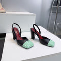 CHANEL 26S SLINGBACK 95 MM IN BLACK LAMBSKIN WITH MINT GREEN CAP TOE