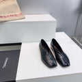 CHANEL 26S SQUARE-TOE FLATS IN BLACK CROCODILE-EMBOSSED LAMBSKIN