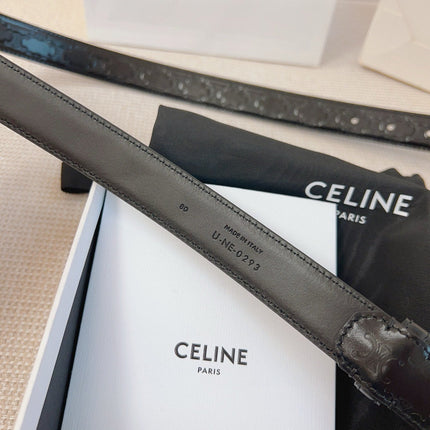 CELINE 25S BELT 25MM TRIOMPHE IN BLACK CALFSKIN SILVER HARDWARE 563333