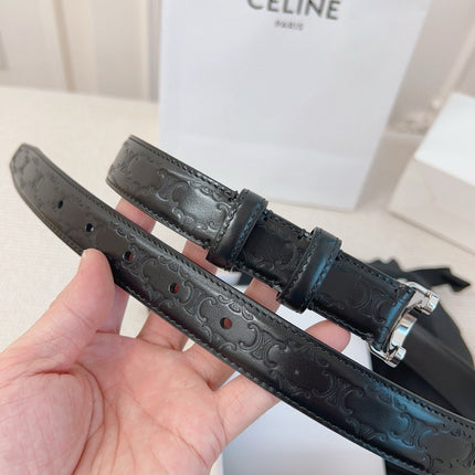 CELINE 25S BELT 25MM TRIOMPHE IN BLACK CALFSKIN SILVER HARDWARE 563333