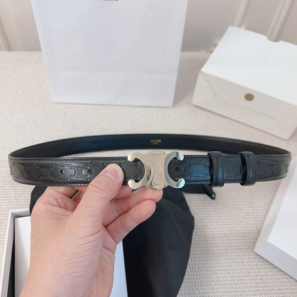 CELINE 25S BELT 25MM TRIOMPHE IN BLACK CALFSKIN SILVER HARDWARE 563333