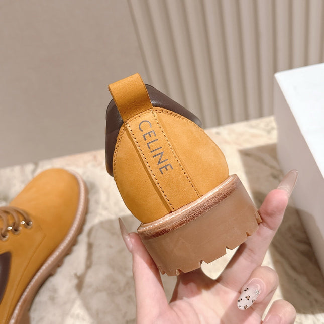 CELINE 25S LOW CUT MARTIN BOOTS IN MEDIUM ORANGE CALFSKIN