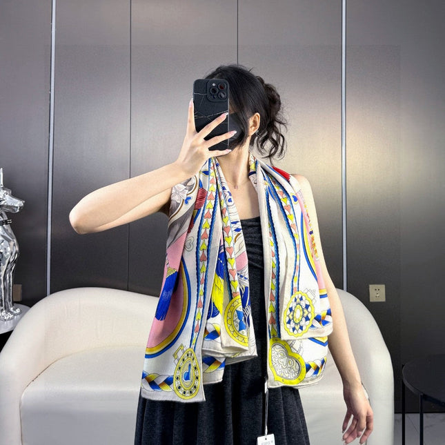 HERMES 26S PRINTED SQUARE SCARF 135 IN CASHMERE AND SILK 309423