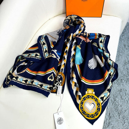 HERMES 26S PRINTED SQUARE SCARF 135 IN CASHMERE AND SILK 309425