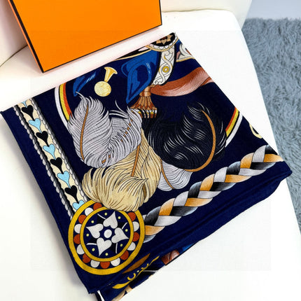 HERMES 26S PRINTED SQUARE SCARF 135 IN CASHMERE AND SILK 309425